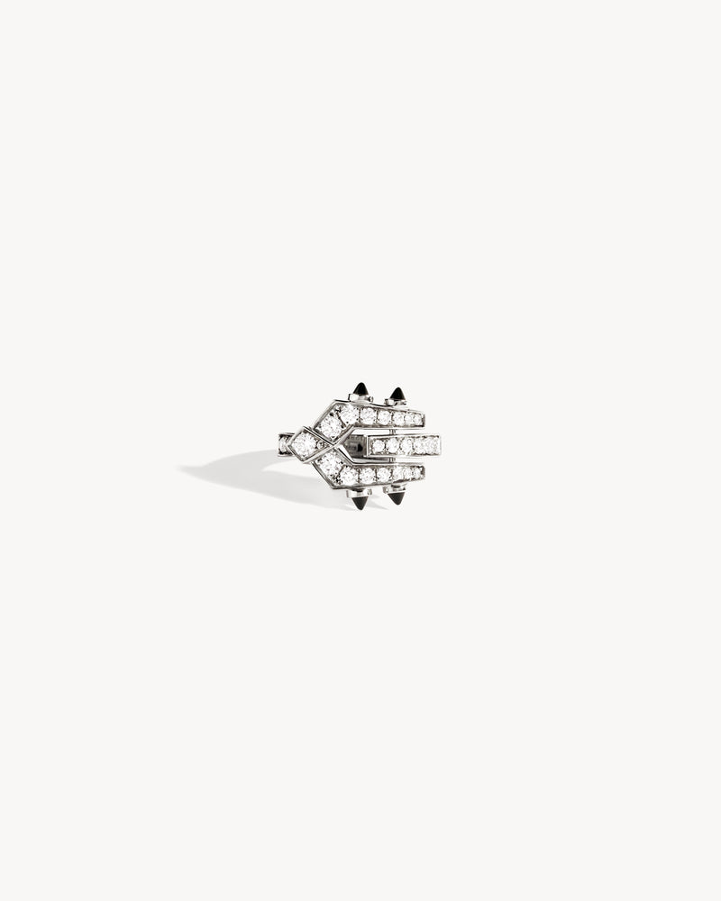 Bague Spike - Argent, Agates Noires & Diamants - Image 1