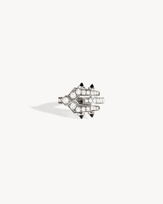 Bague Spike - Argent, Agates Noires & Diamants