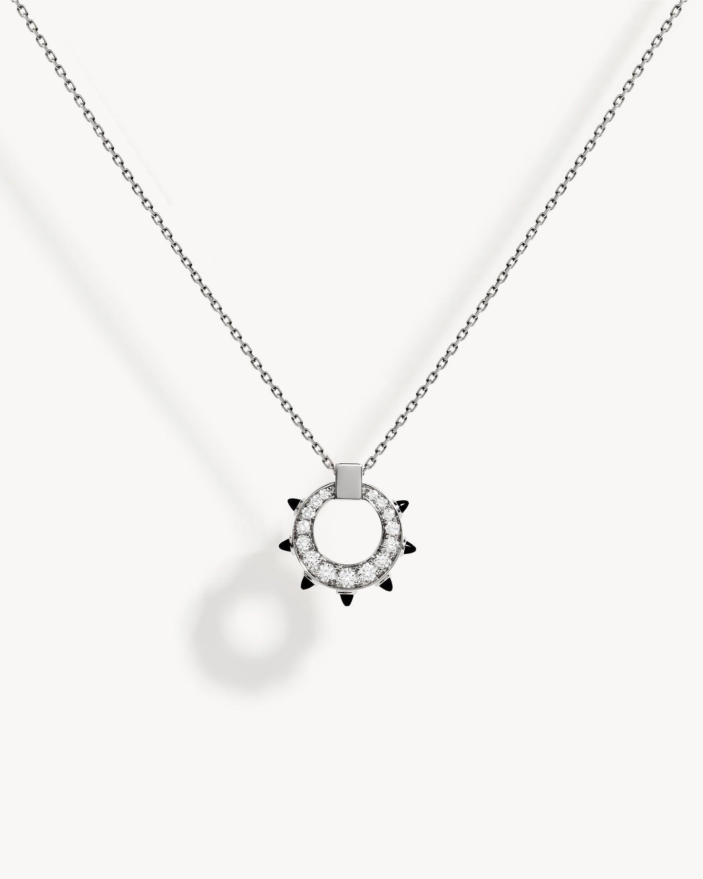 Spke Circle Necklace - Silver, Black Agates & Diamonds