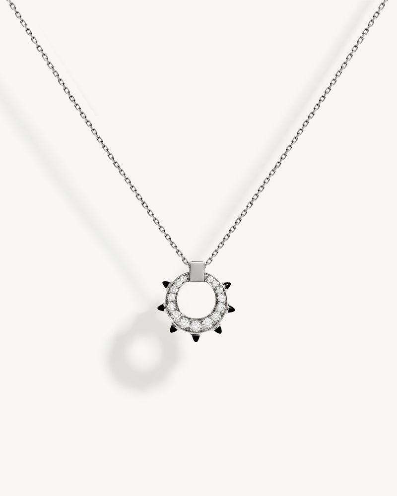 Spke Circle Necklace - Silver, Black Agates & Diamonds - Image 1
