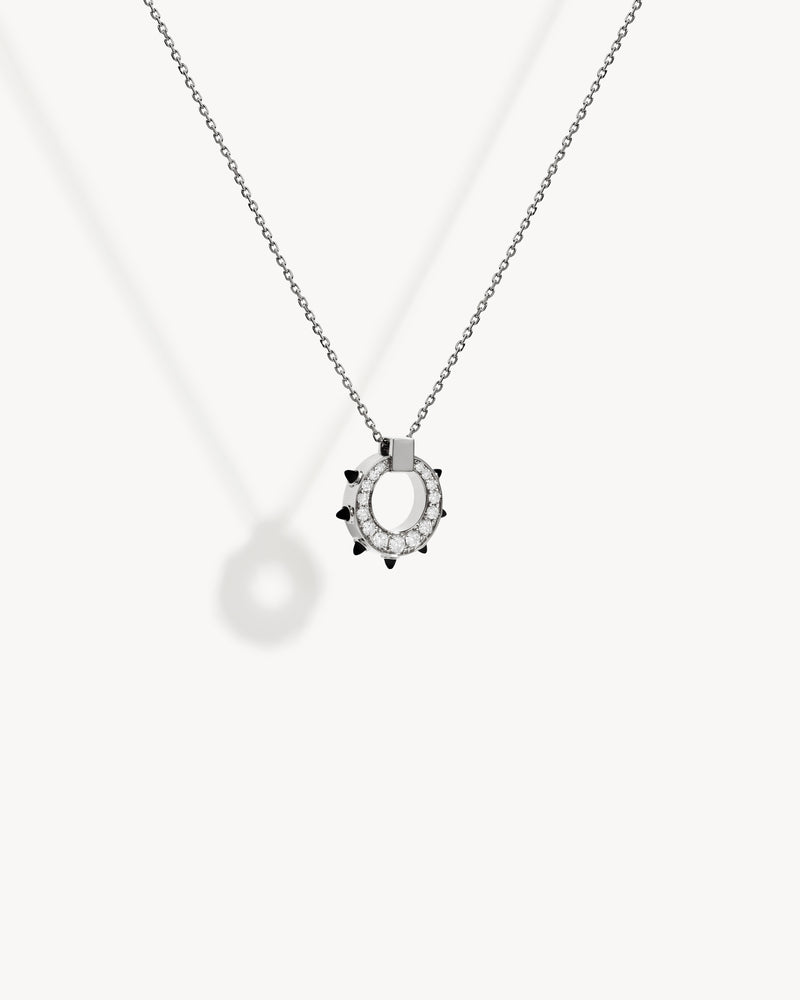 Collier Spike Cercle - Argent, Agates Noires & Diamants - Image 2