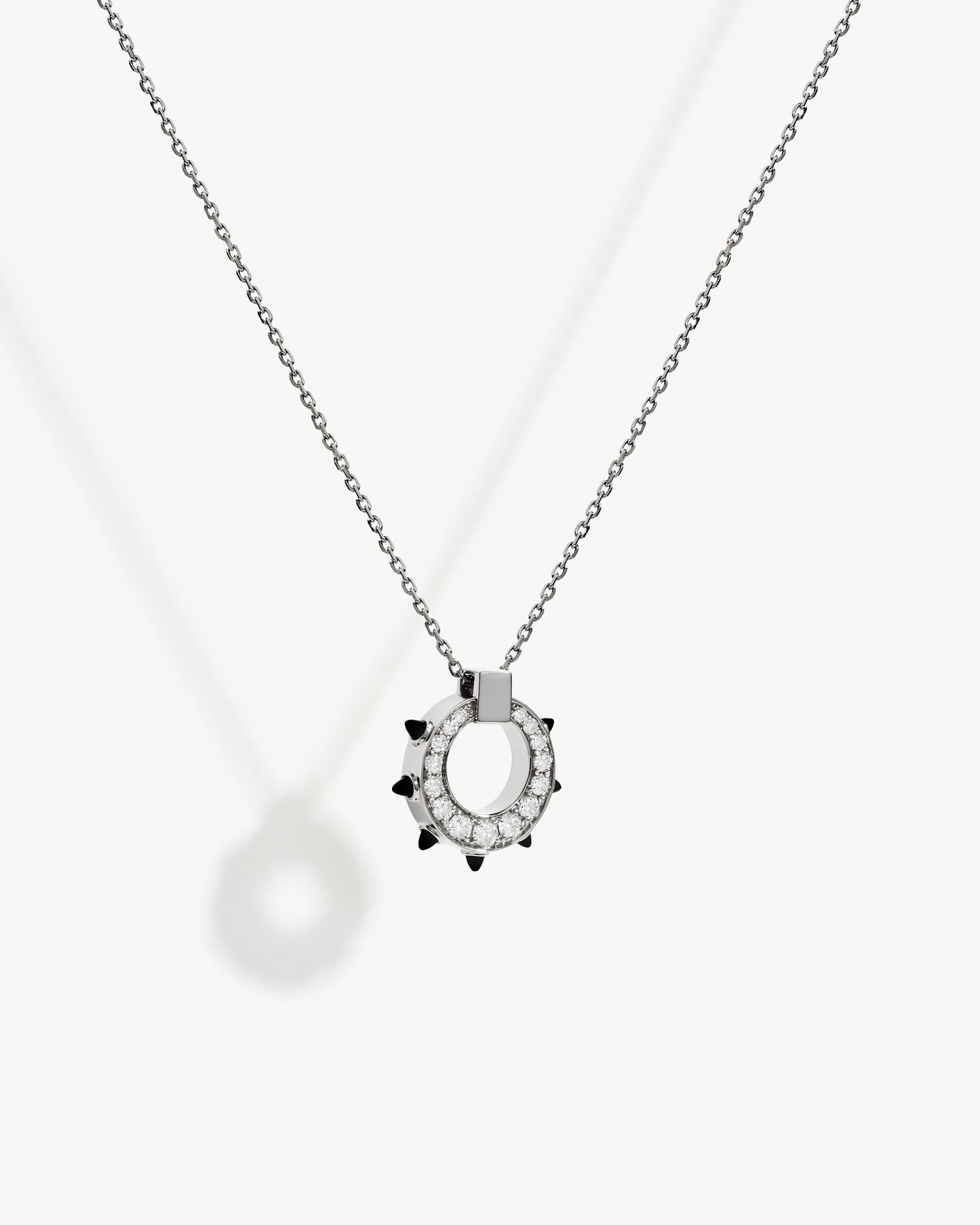 Spke Circle Necklace - Silver, Black Agates & Diamonds