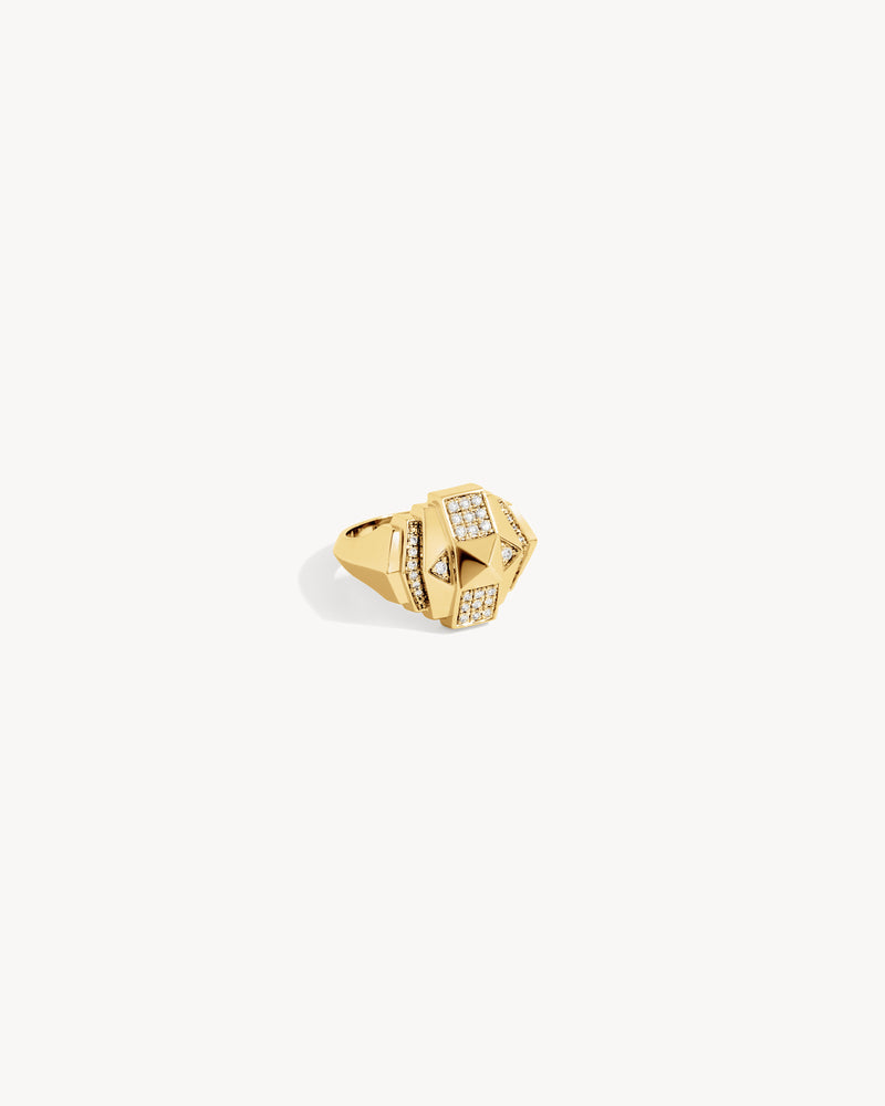 Rockaway Mini Pyramid Half Paved Ring - Yellow Gold & Diamonds - Image 3