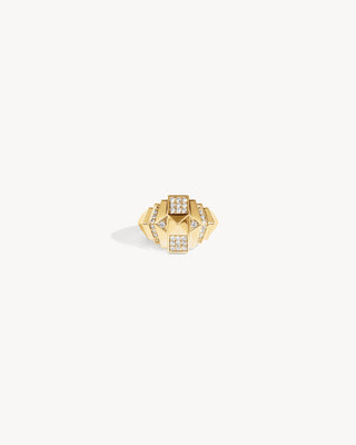Rockaway Mini Pyramid Half Paved Ring - Yellow Gold & Diamonds