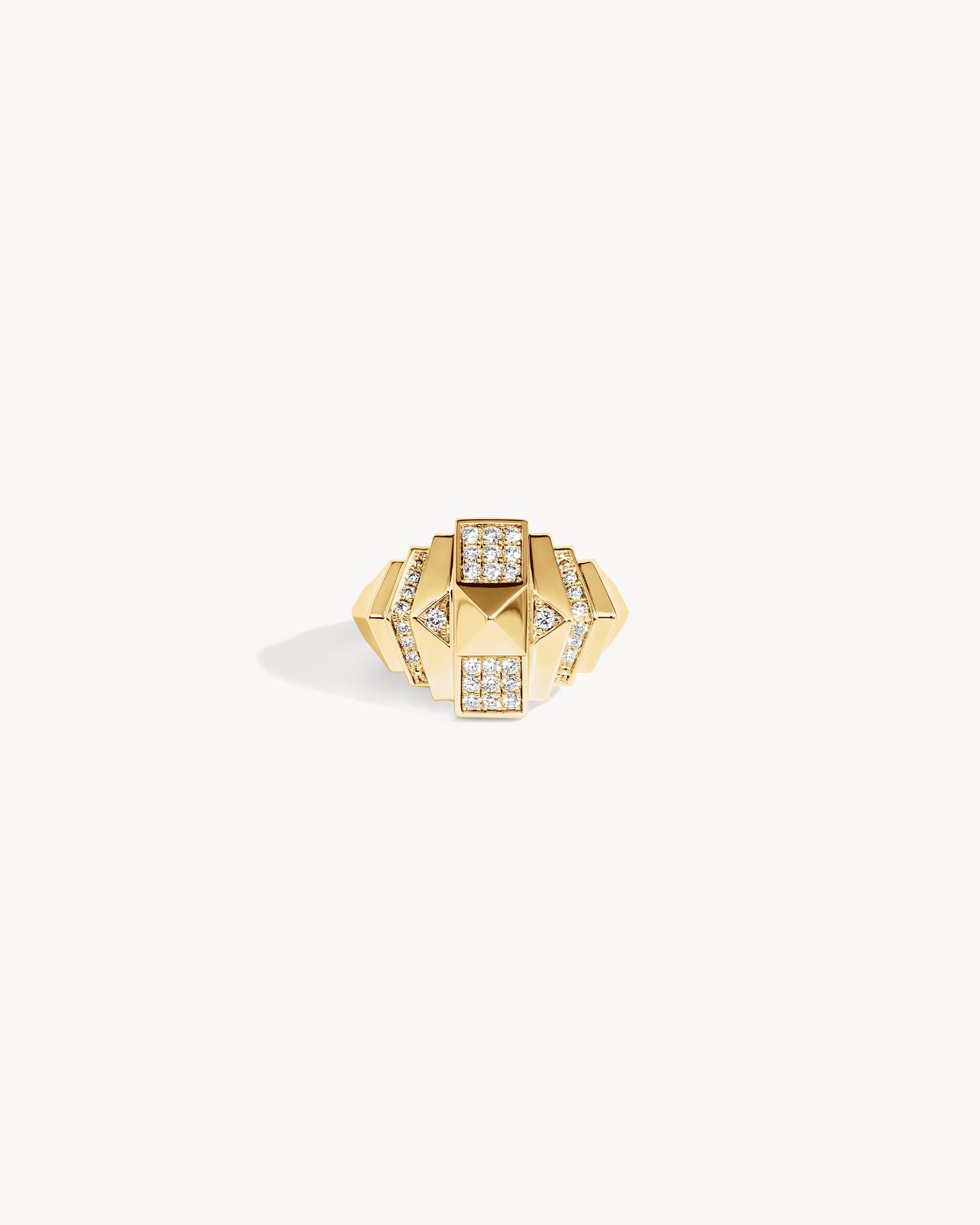 Rockaway Mini Pyramid Half Paved Ring - Yellow Gold & Diamonds