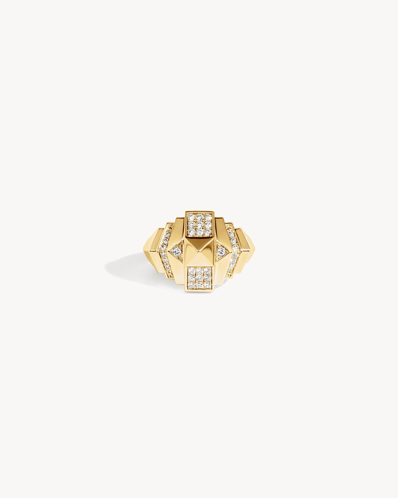 Rockaway Mini Pyramid Half Paved Ring - Yellow Gold & Diamonds - Image 1