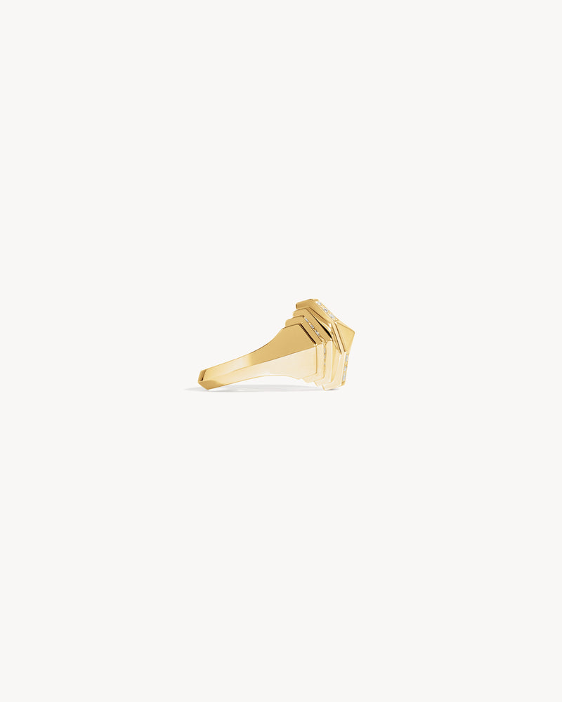Rockaway Mini Pyramid Half Paved Ring - Yellow Gold & Diamonds - Image 4