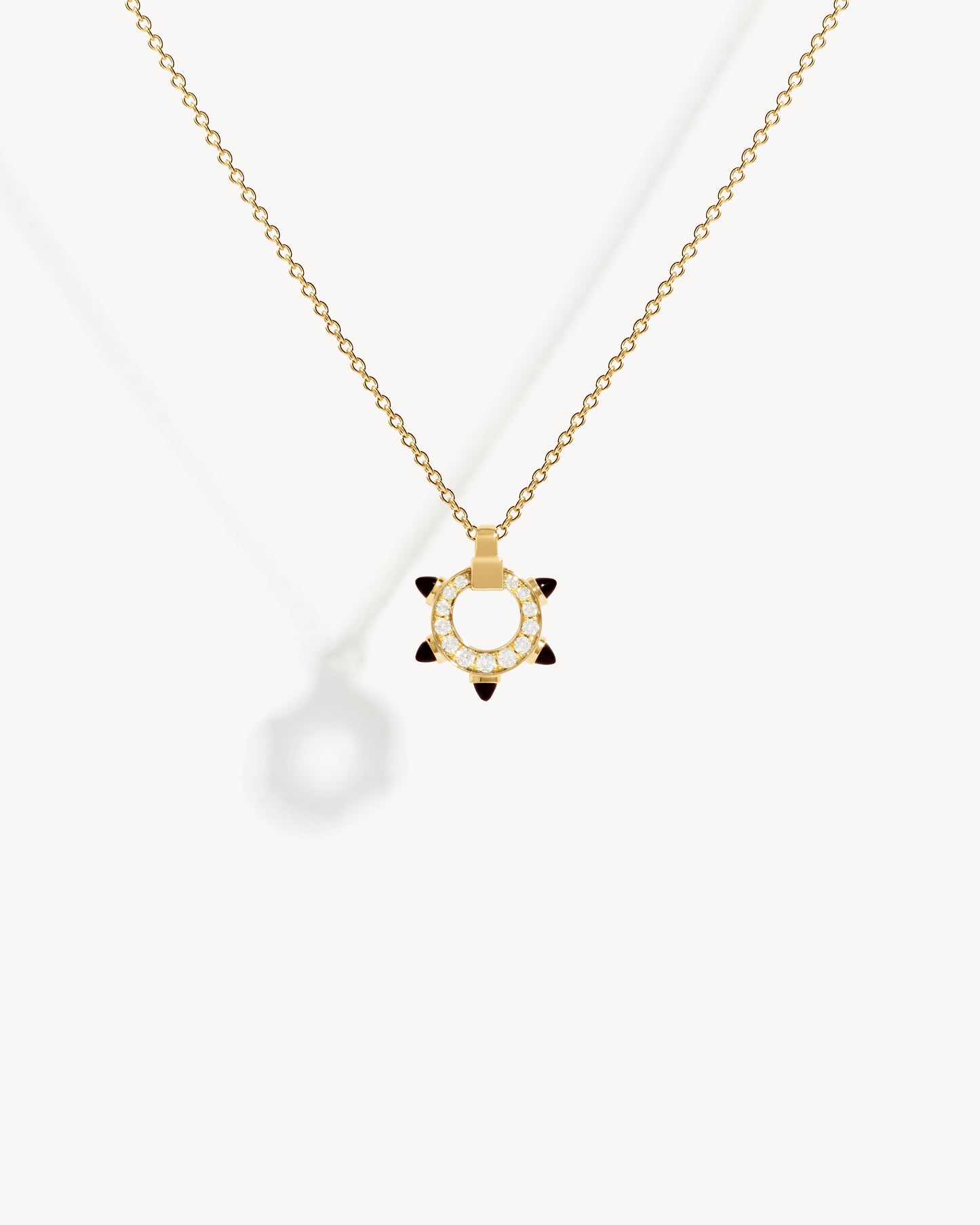 Spike Mini Circle Necklace - Yellow Gold, Black Agates & Diamonds