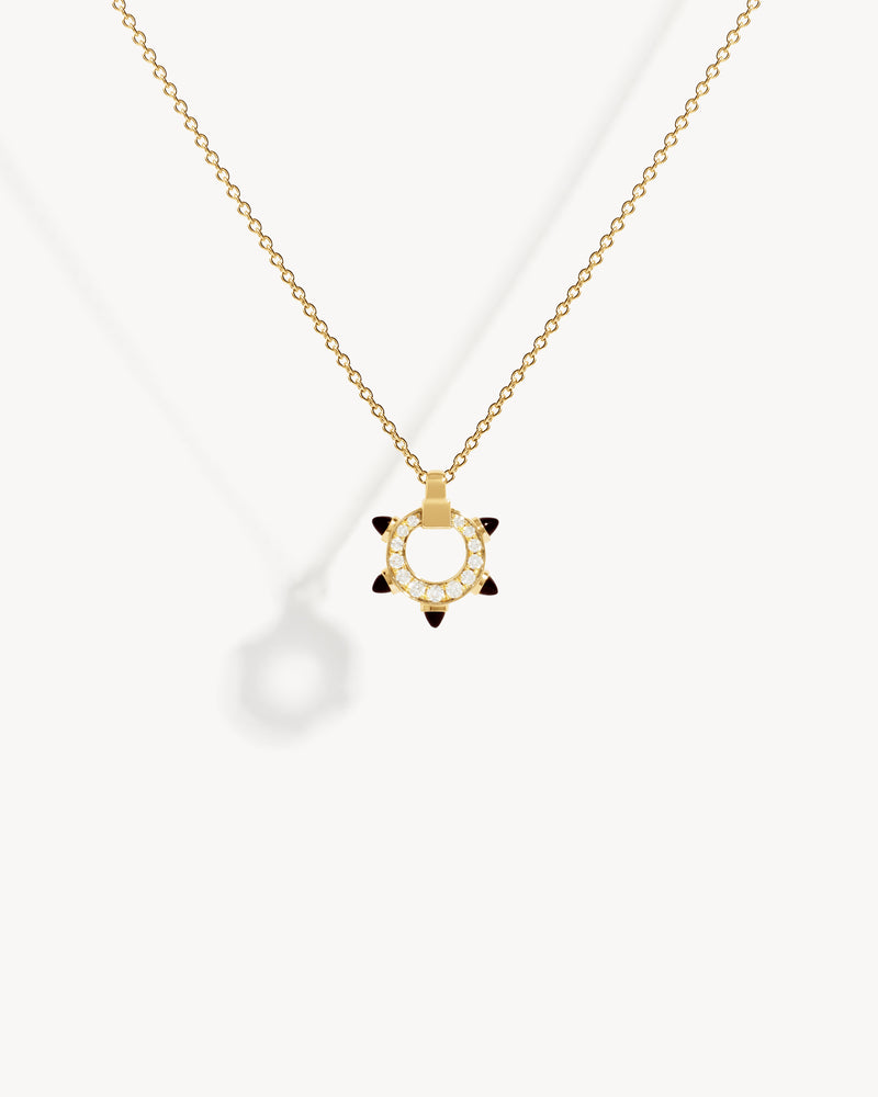 Collier Spike Mini Cercle - Or Jaune, Agates Noires & Diamants - Image 1