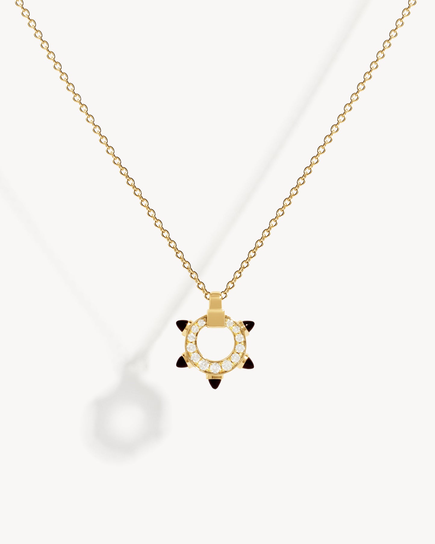 Spike Mini Circle Necklace - Yellow Gold, Black Agates & Diamonds