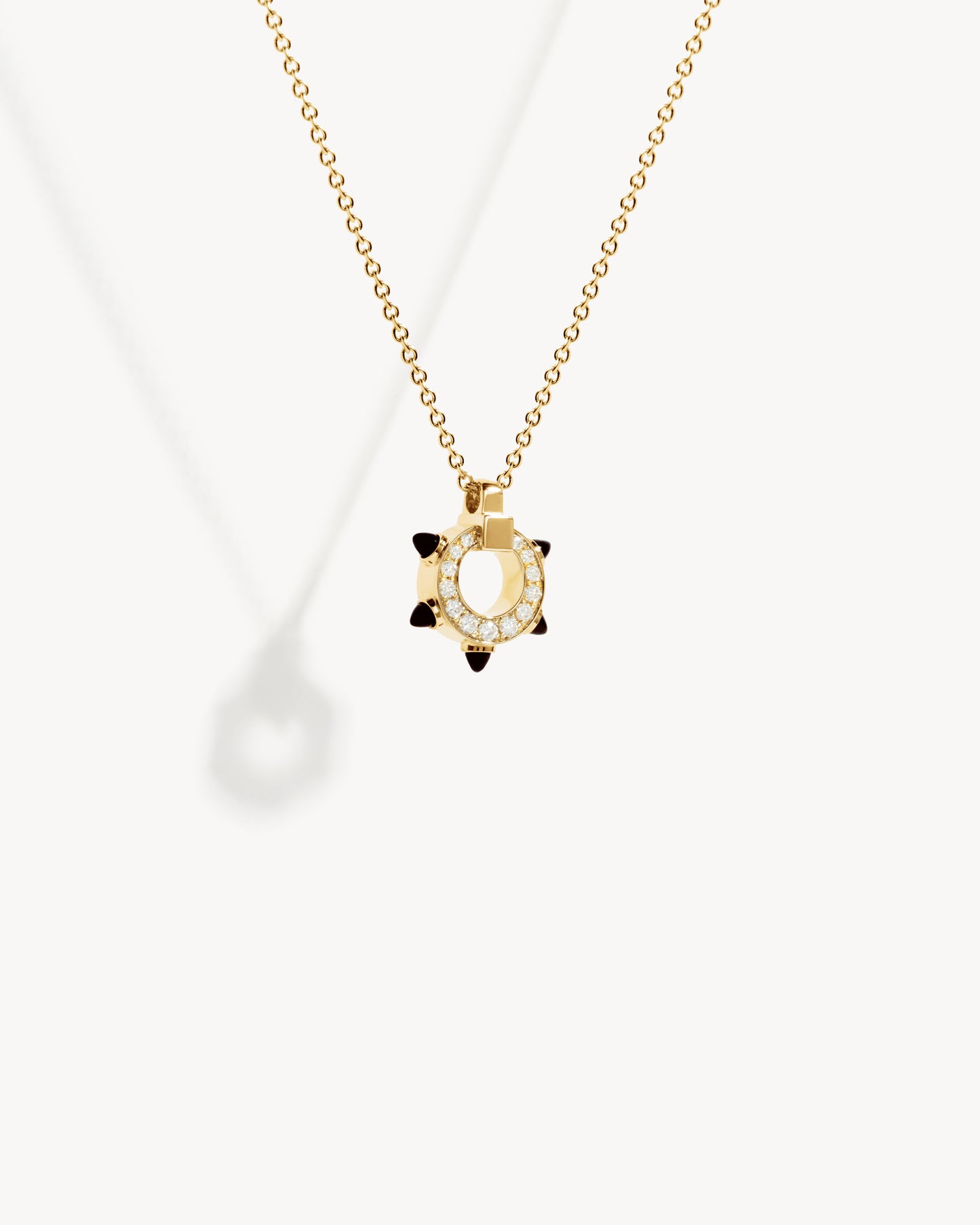 Spike Mini Circle Necklace - Yellow Gold, Black Agates & Diamonds
