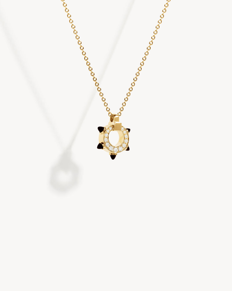 Collier Spike Mini Cercle - Or Jaune, Agates Noires & Diamants - Image 3