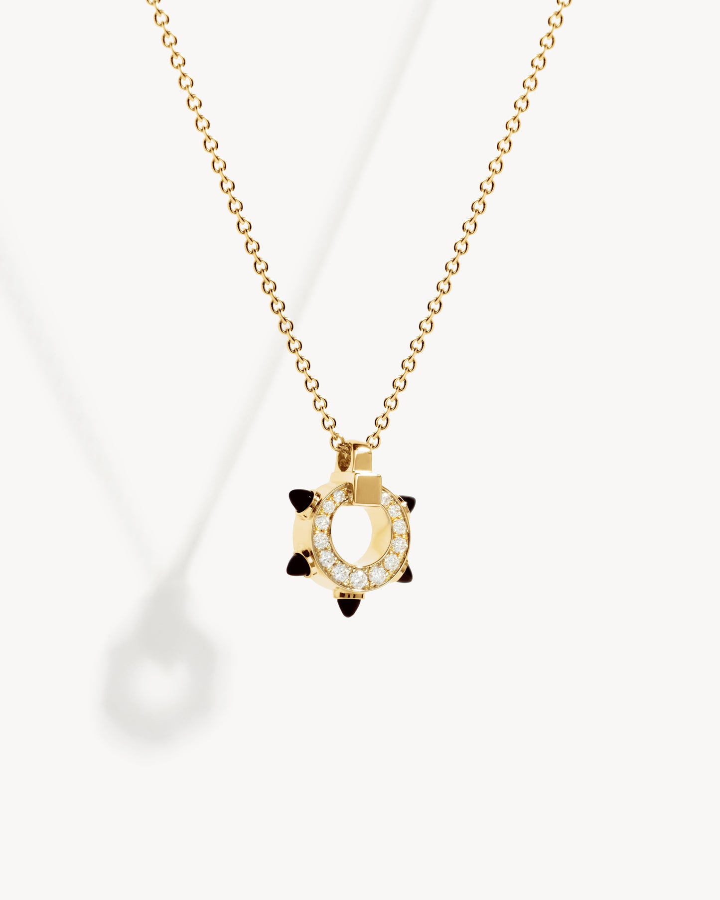 Spike Mini Circle Necklace - Yellow Gold, Black Agates & Diamonds