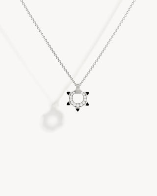 Spike Mini Circle Necklace - Silver, Black Agates & Diamonds