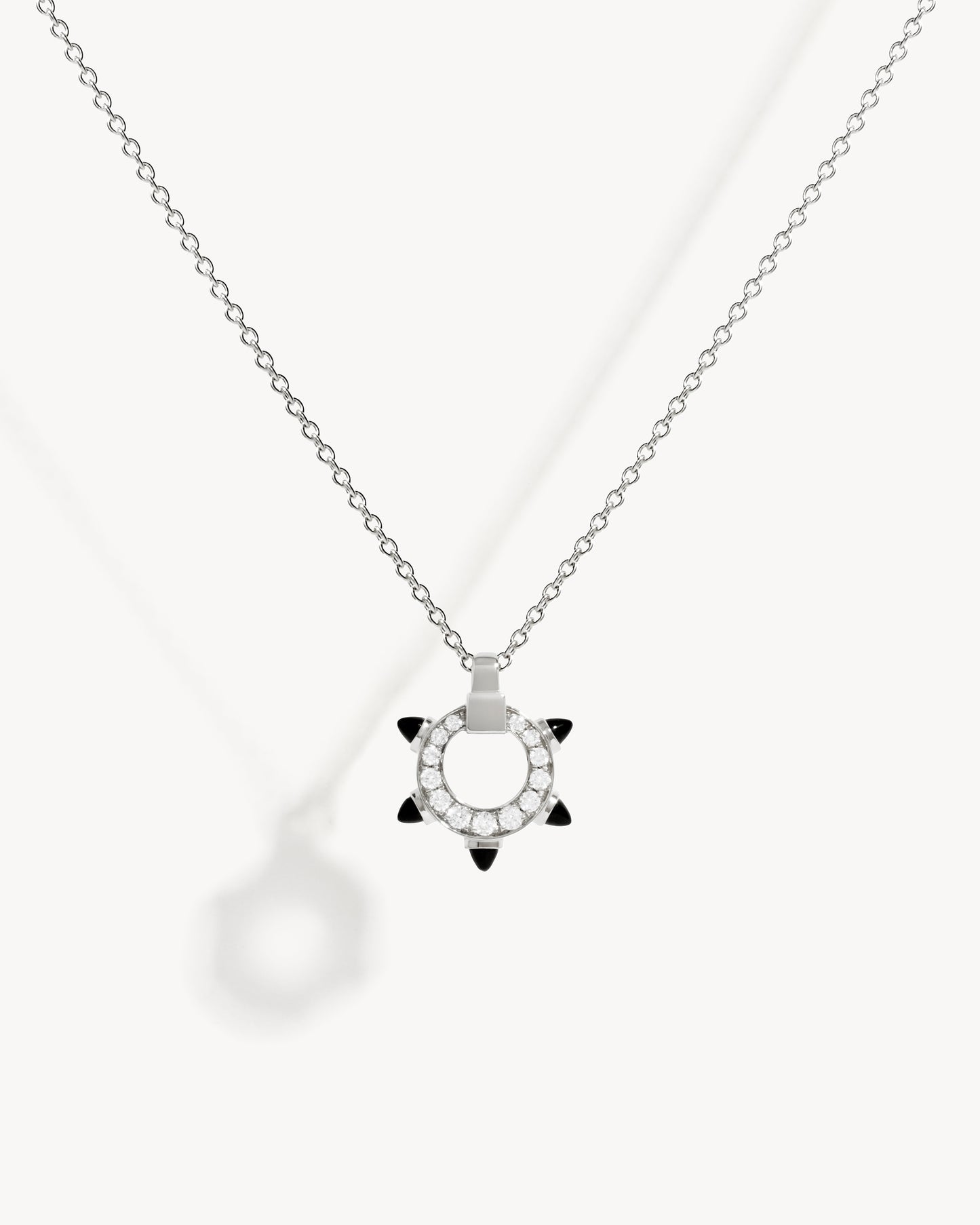 Spike Mini Circle Necklace - Silver, Black Agates & Diamonds