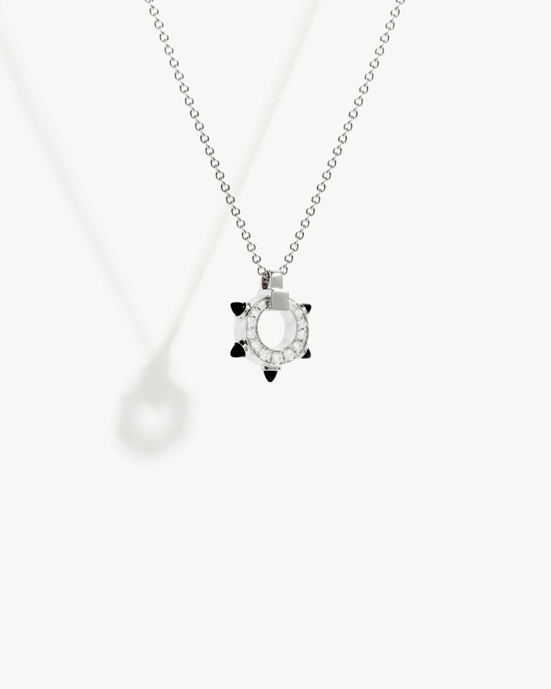 Collier Spike Mini Cercle - Argent, Agates Noires & Diamants - Image 2