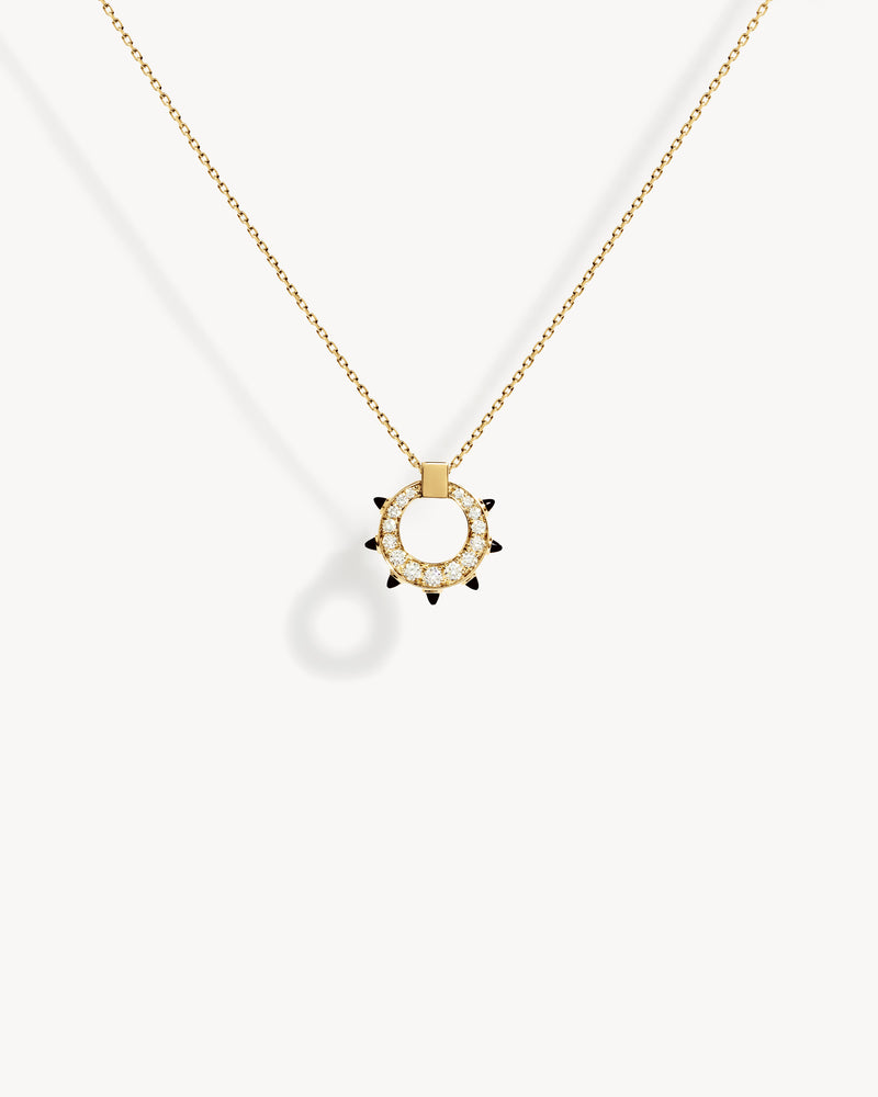 Collier Spike Cercle - Or Jaune, Agates Noires & Diamants - Image 1
