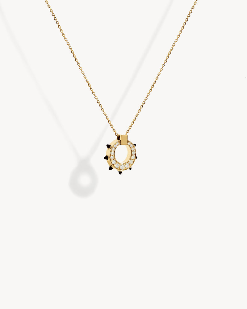 Collier Spike Cercle - Or Jaune, Agates Noires & Diamants - Image 3