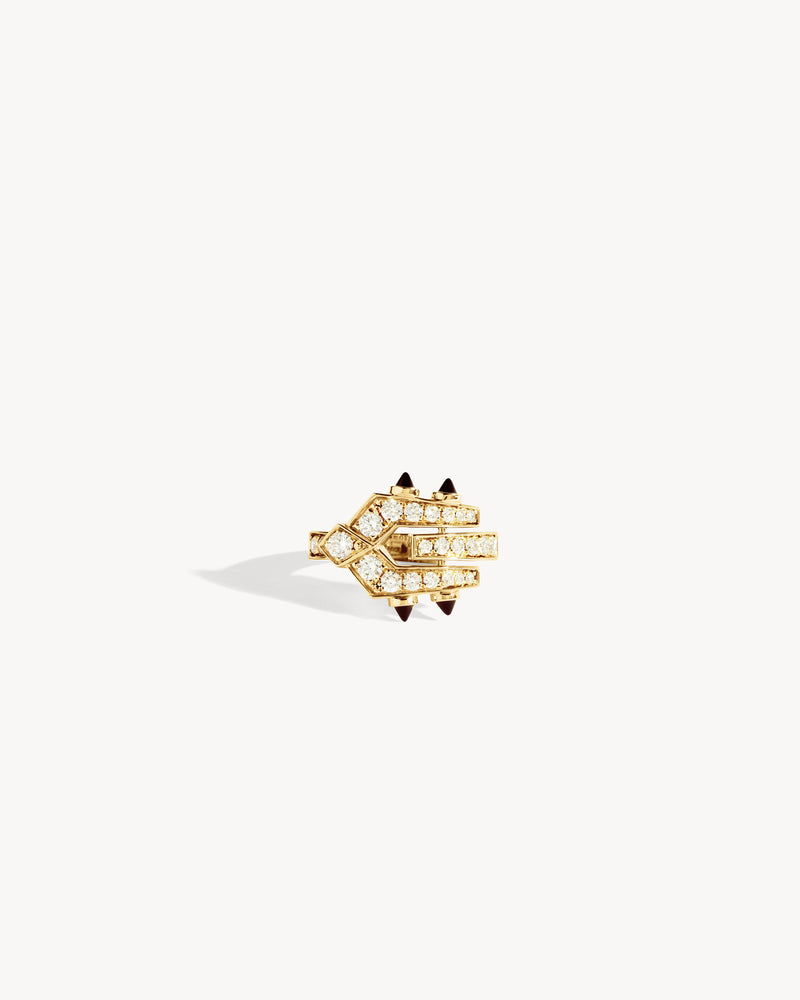 Bague Spike - Or Jaune, Agates Noires & Diamants - Image 1