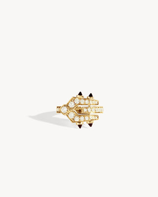Bague Spike - Or Jaune, Agates Noires & Diamants