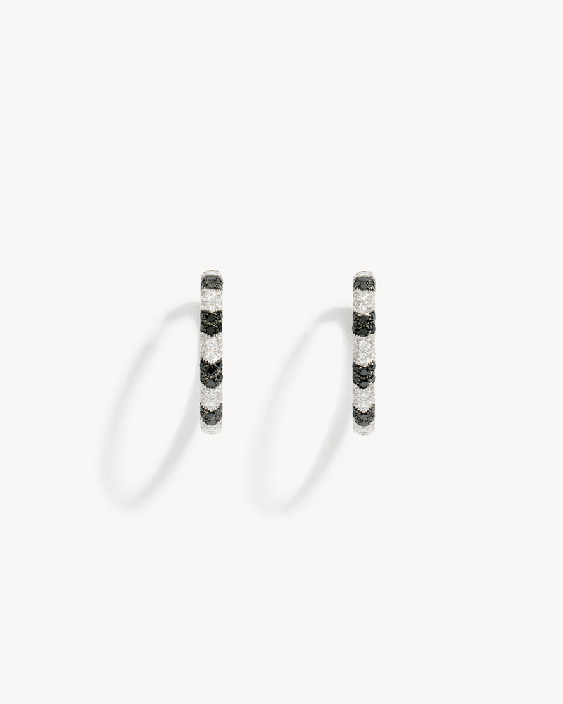 Reptile Hoop Earrings - White Gold & White & Black Diamonds - Image 1