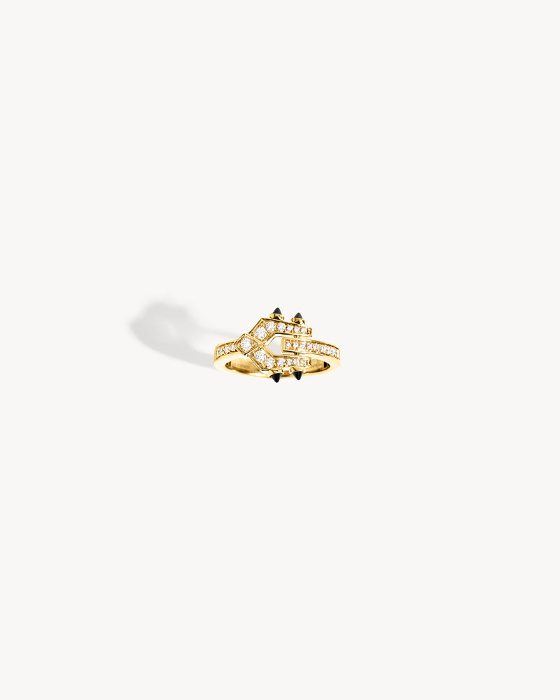 Bague Mini Spike - Or Jaune, Agates Noires & Diamants - Image 3