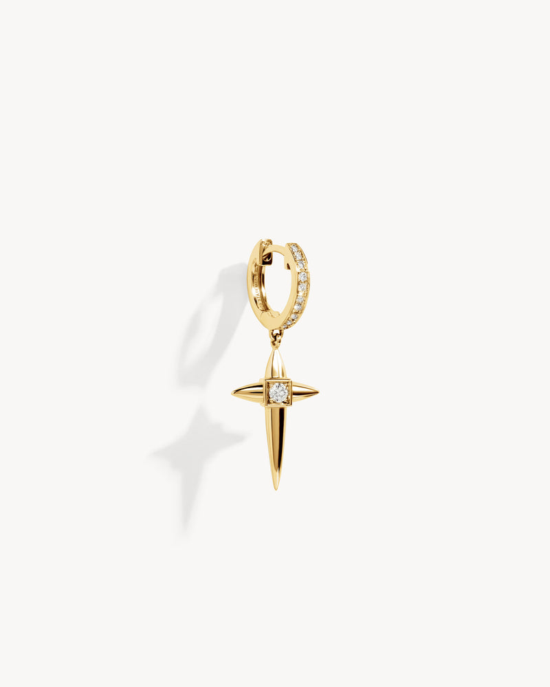 Rockaway Mini Cross Hoop Earring - Yellow Gold & Diamonds - Image 2