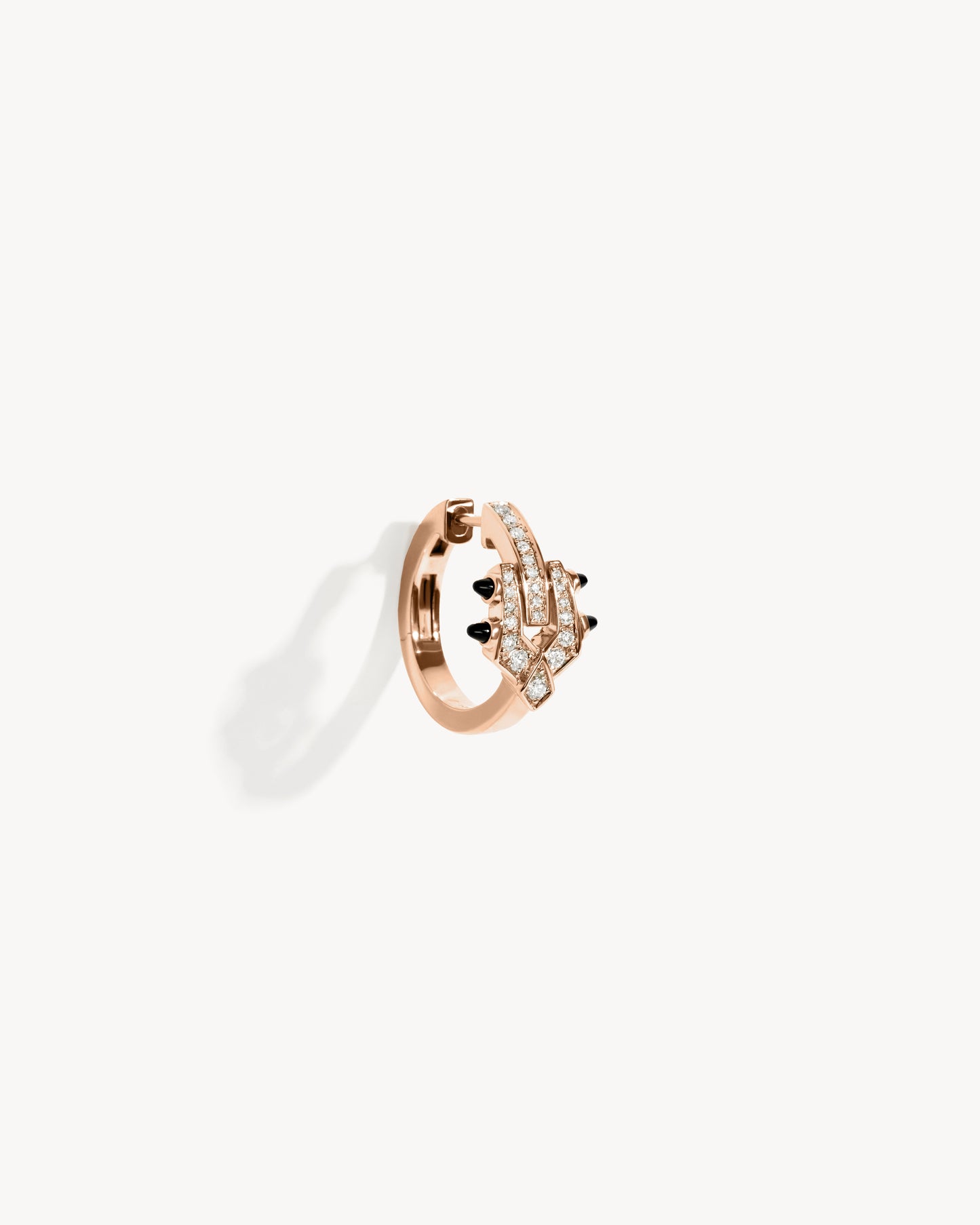 Créole Spike - Or Rose, Agates Noires & Diamants