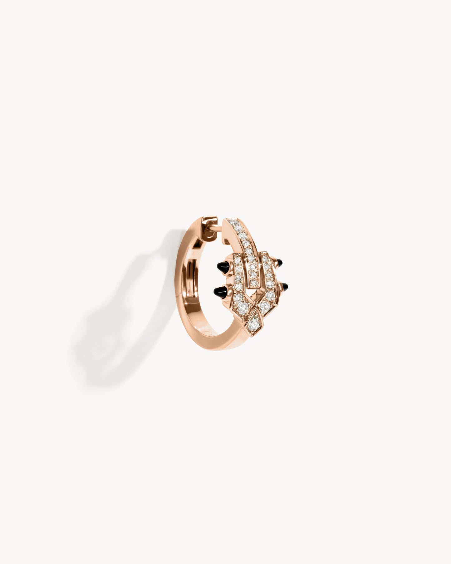 Spike Hoop Earring - Pink Gold, Black Agates & Diamonds