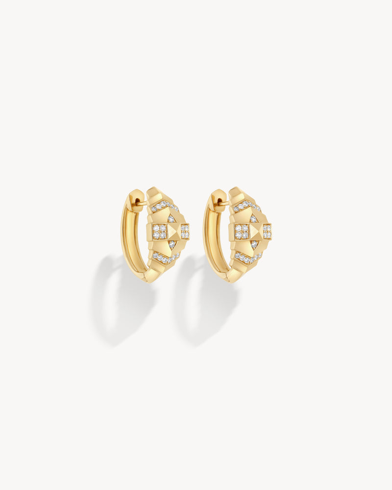 Rockaway Mini Pyramide Hoop earrings - Yellow Gold & Diamonds - Image 1