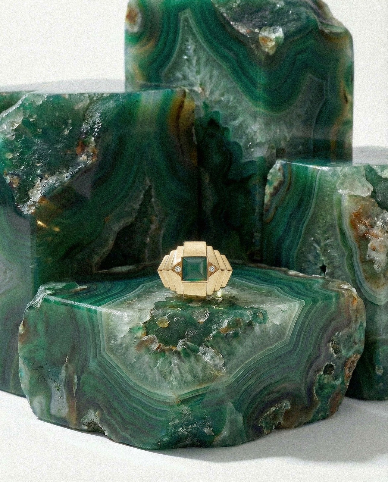 Bague Rockaway Mini Pyramide - Or Jaune & Agate Verte