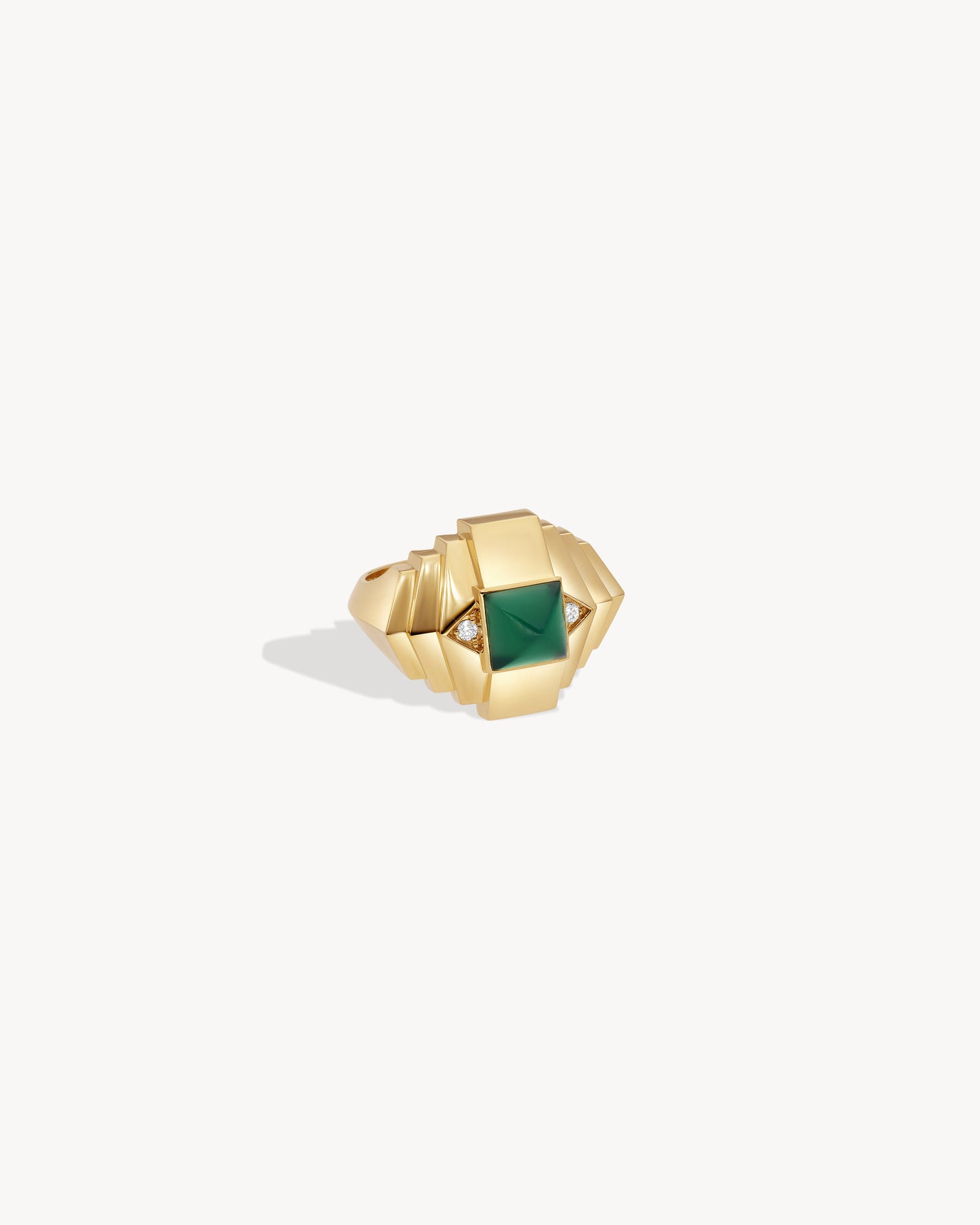 Bague Rockaway Mini Pyramide - Or Jaune & Agate Verte