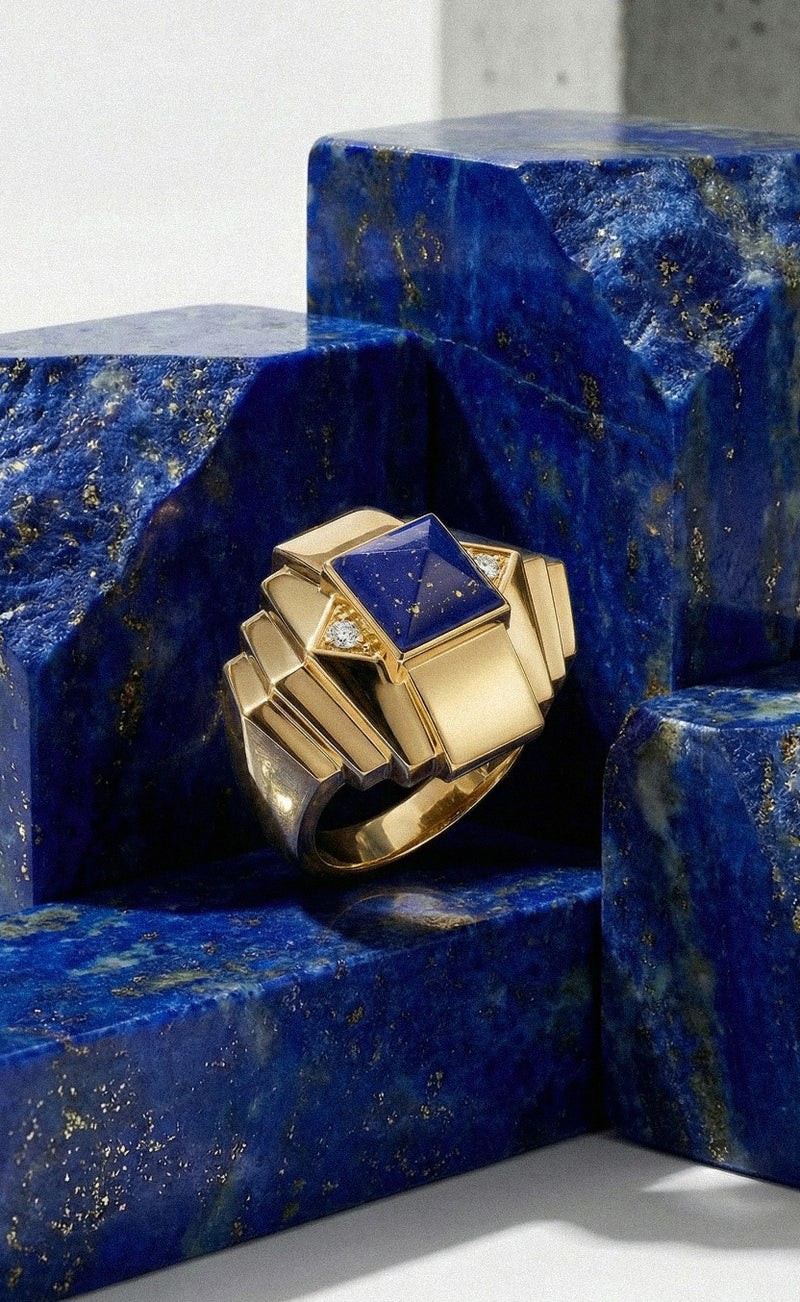 Bague Rockaway Mini Pyramide - Or Jaune & Lapis Lazuli - Image 2