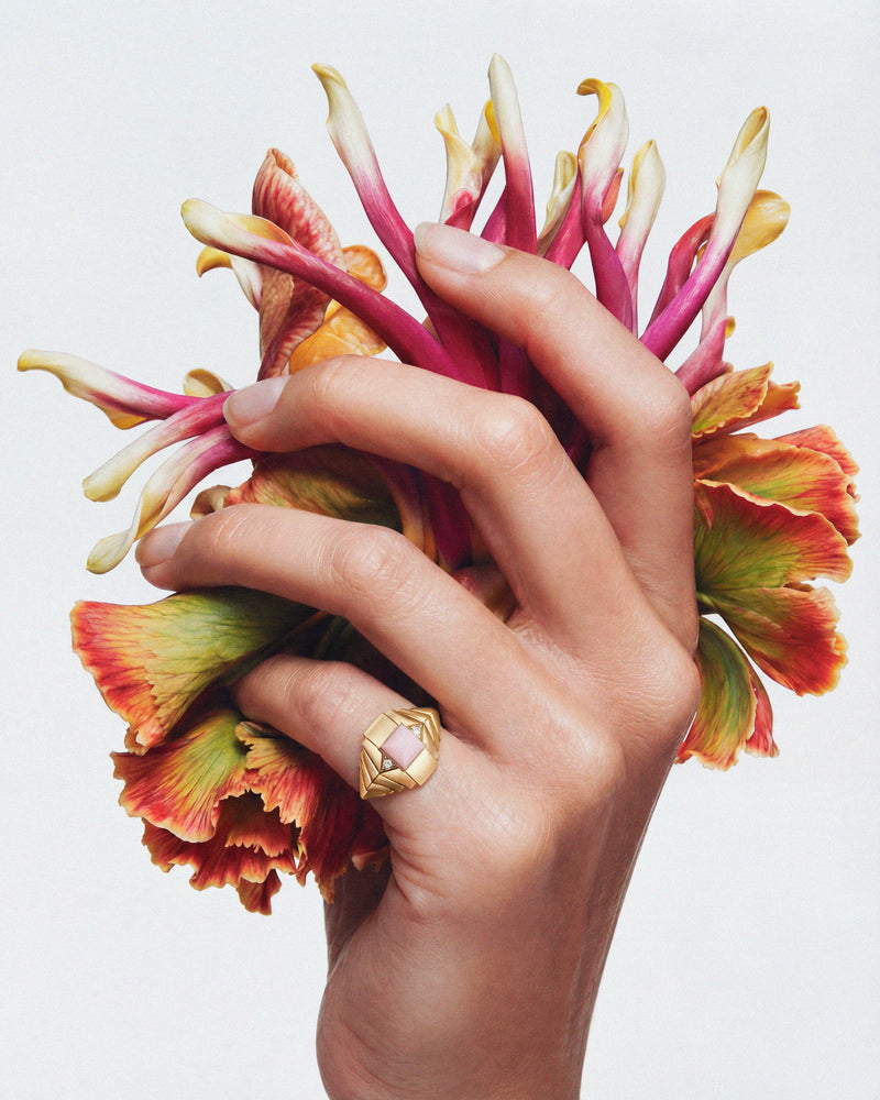 Bague Rockaway Mini Pyramide - Or Jaune & Opale Rose - Image 4