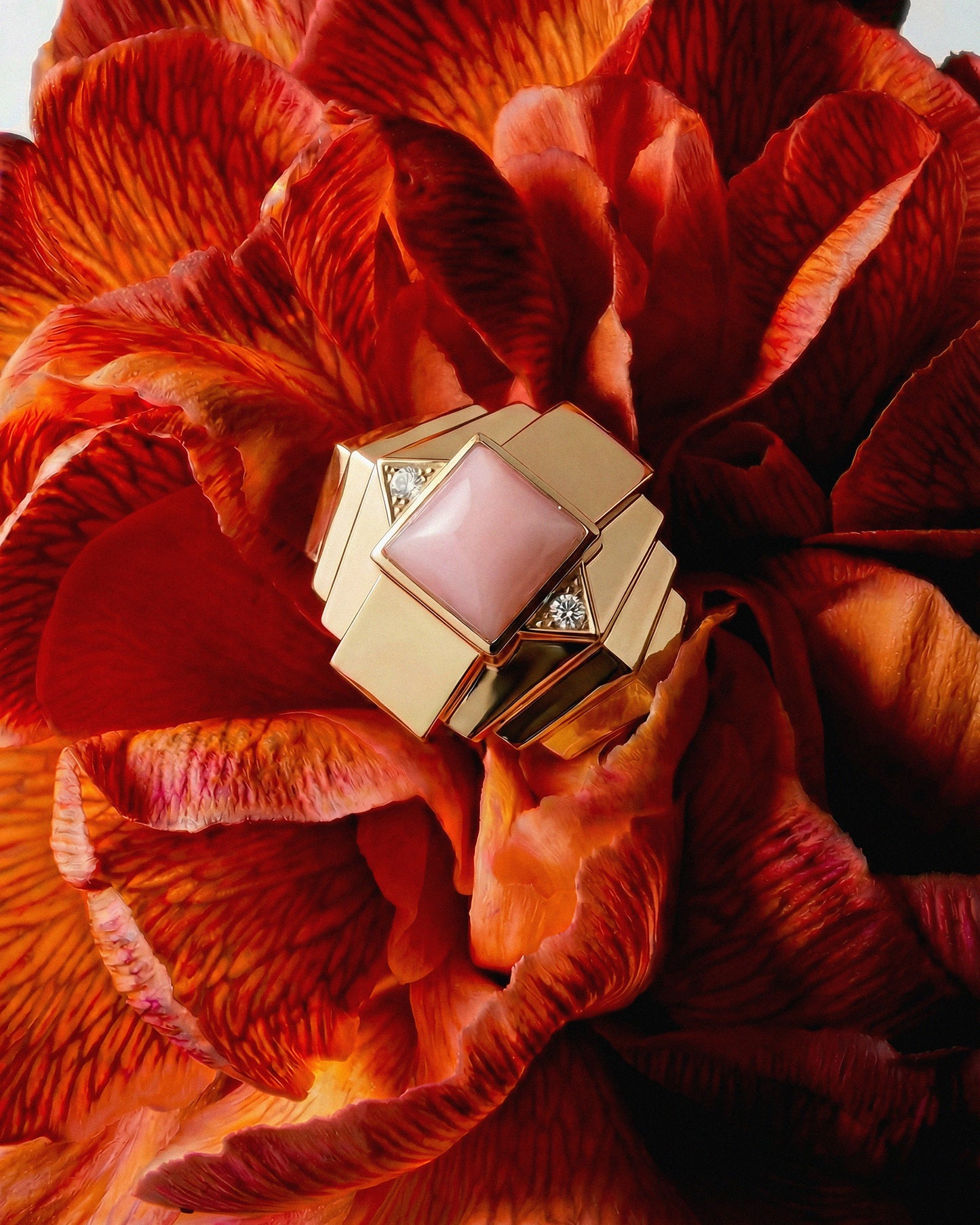 Bague Rockaway Mini Pyramide - Or Jaune & Opale Rose