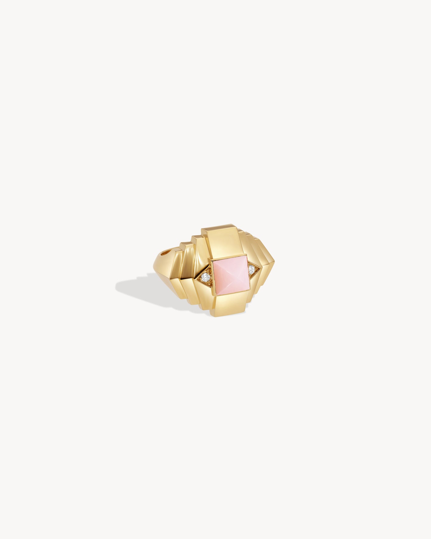 Bague Rockaway Mini Pyramide - Or Jaune & Opale Rose