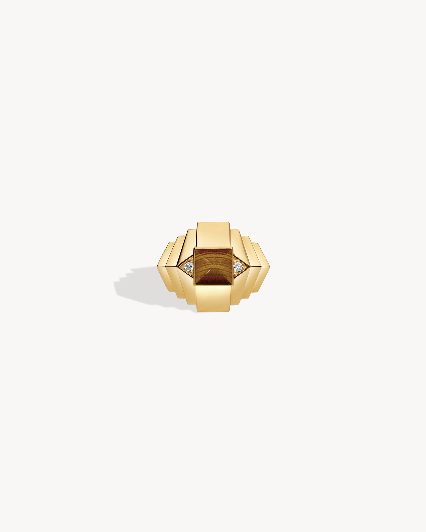 Bague Rockaway Mini Pyramide - Or Jaune & Œil de Tigre
