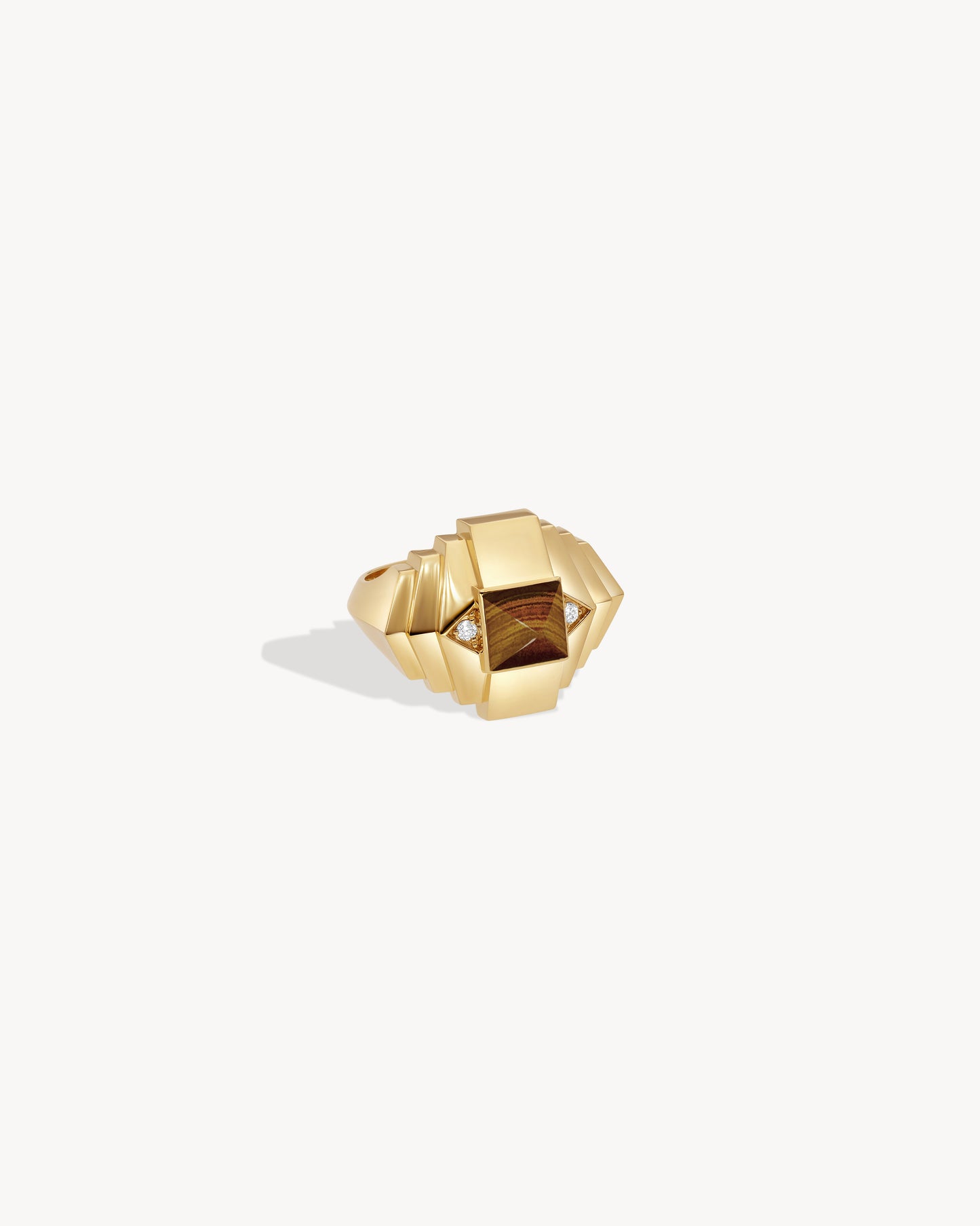 Bague Rockaway Mini Pyramide - Or Jaune & Œil de Tigre