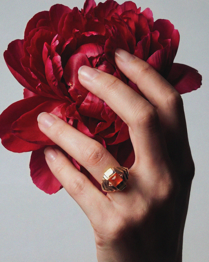 Bague Rockaway Mini Pyramide - Or Jaune & Cornaline - Image 4