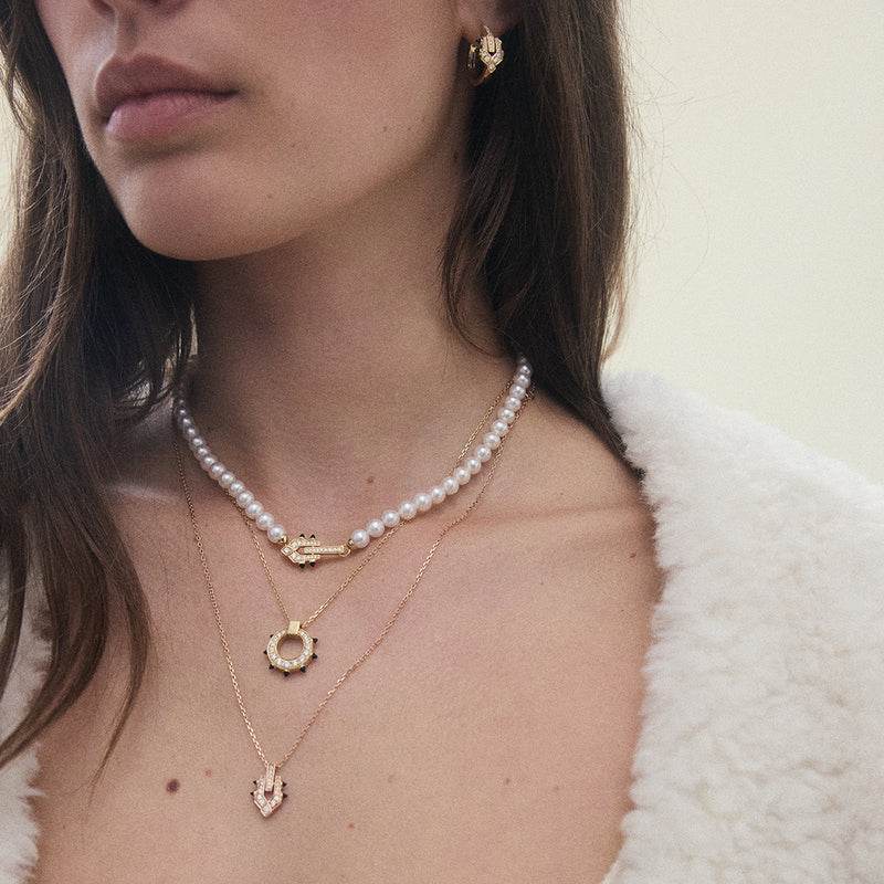 Collier Spike - Or Rose, Agates Noires & Diamants - Image 2