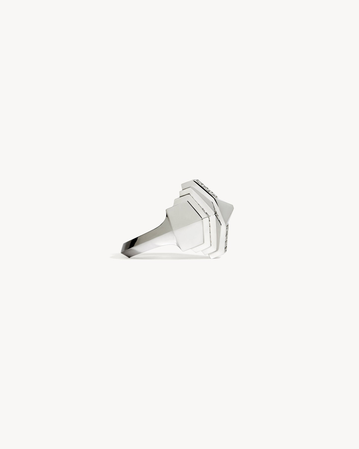 Rockaway Pyramid Half Paved Ring - Silver & Diamonds
