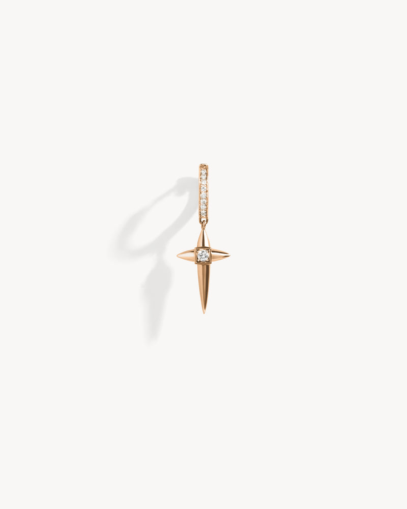 Créole Rockaway Mini Croix - Or Rose & Diamants - Image 1