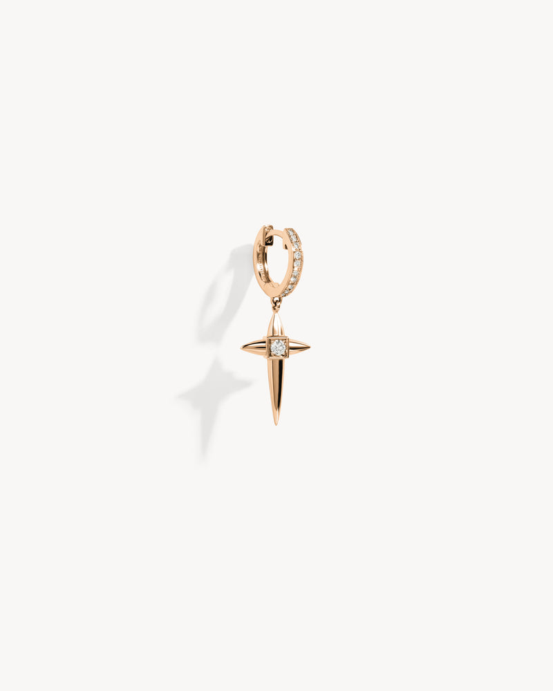 Créole Rockaway Mini Croix - Or Rose & Diamants - Image 2