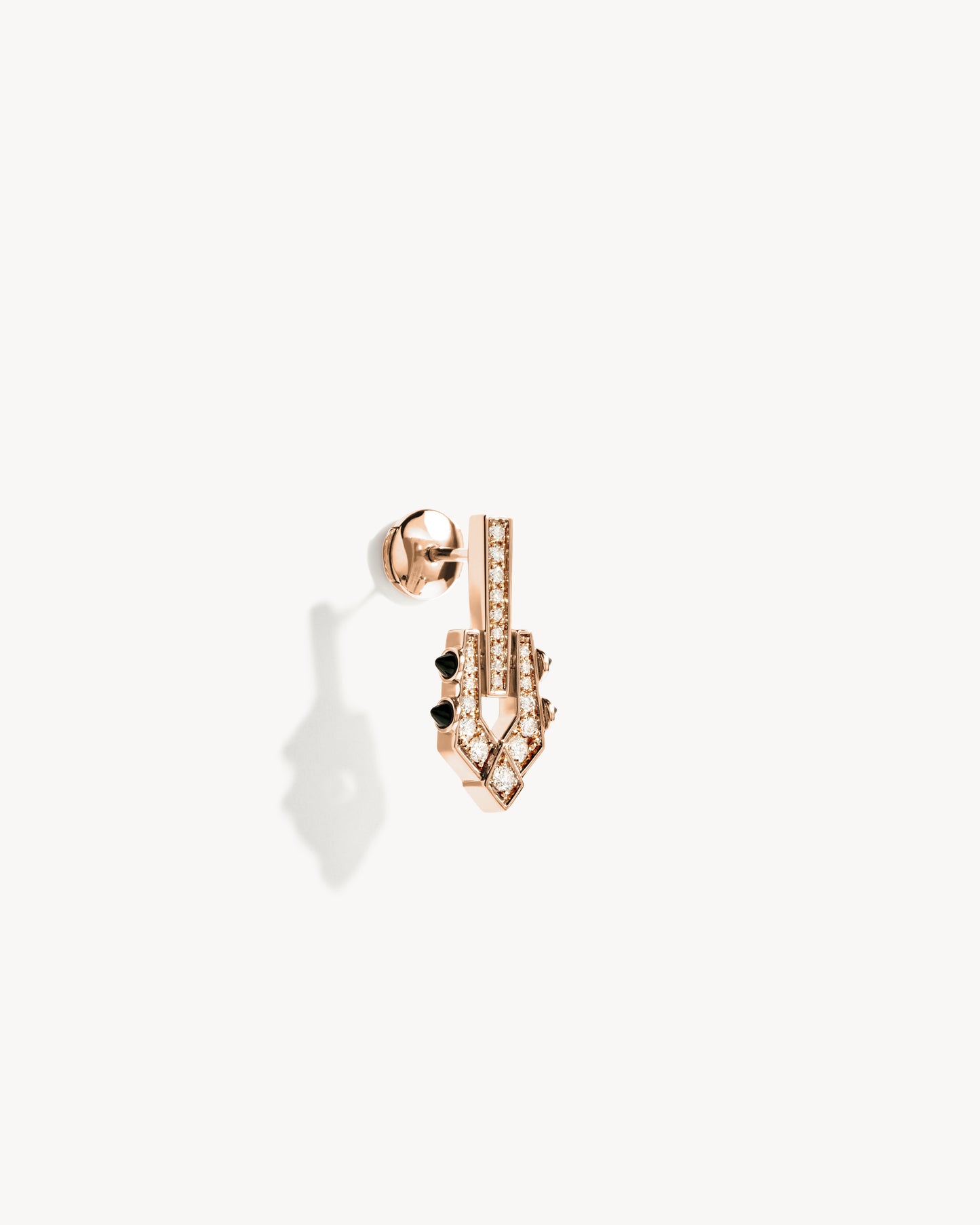 Boucle d'oreille Spike - Or Rose, Agates Noires & Diamants