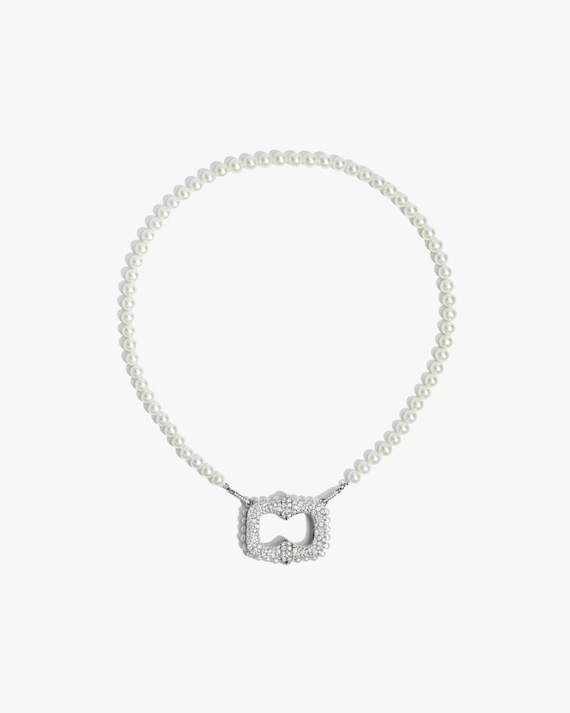 Collier Unchained Plastron - Or Blanc, Perles & Diamants - Image 1