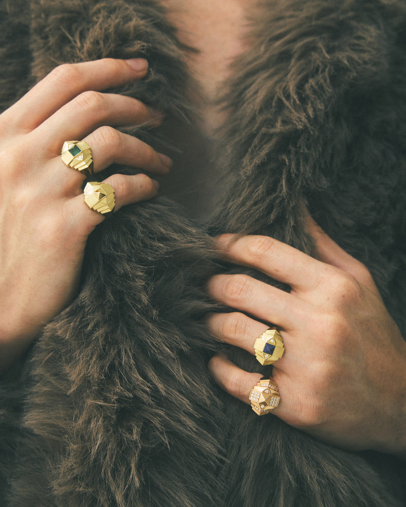Rockaway Mini Pyramid Ring - Yellow Gold & Green Agate - Image 2