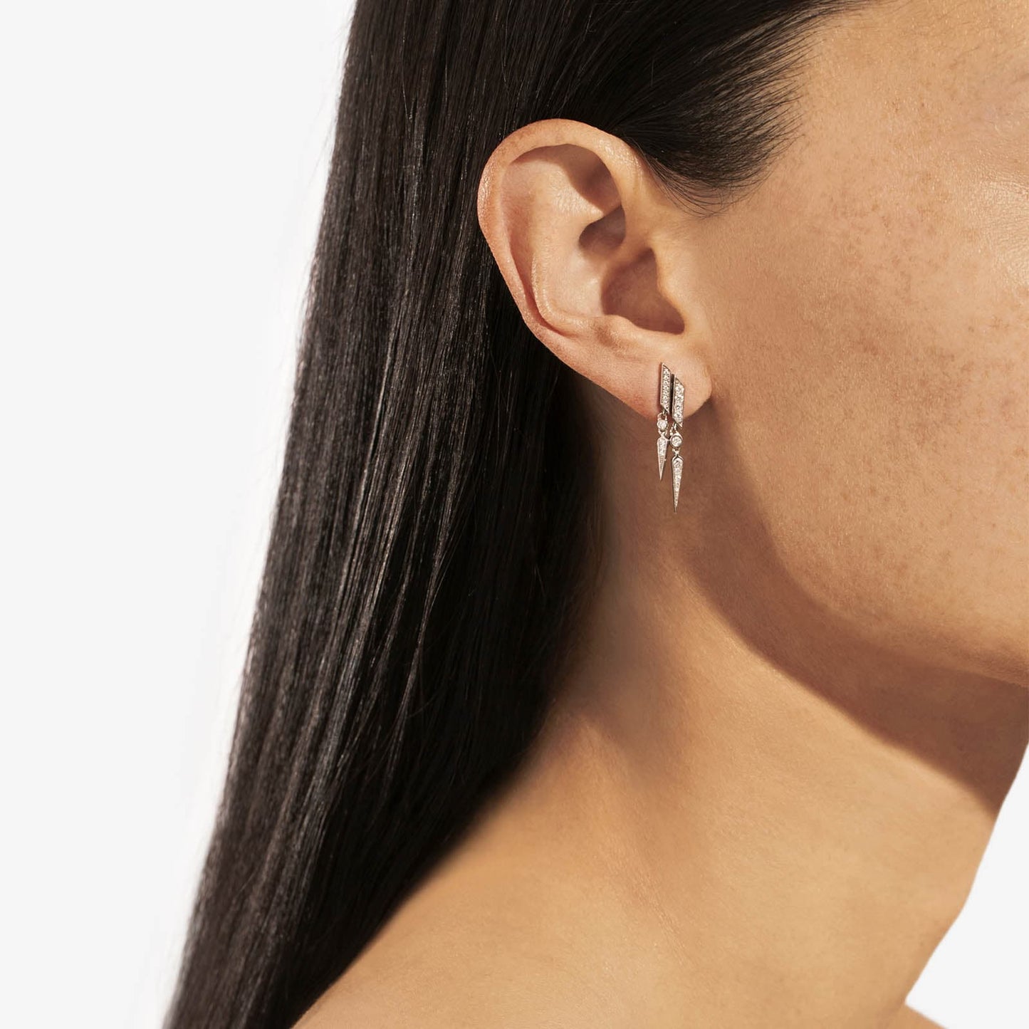 Anyway double drop Earring - Silver & Diamonds
