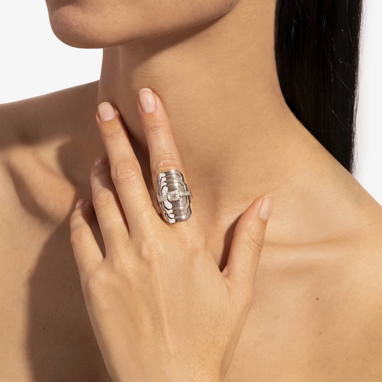My Way Ring Half Paved - Silver & Diamonds