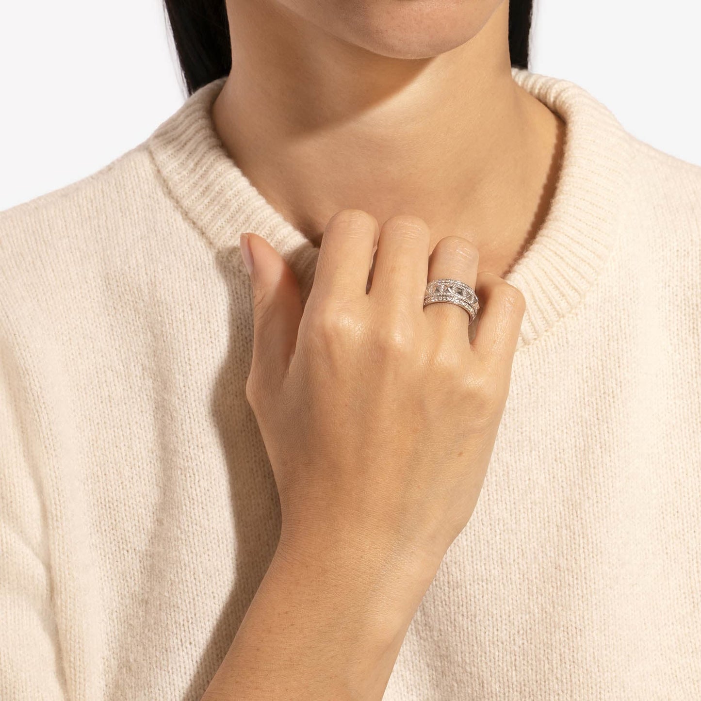 Rockaway Spinner Ring - Silver & Diamonds